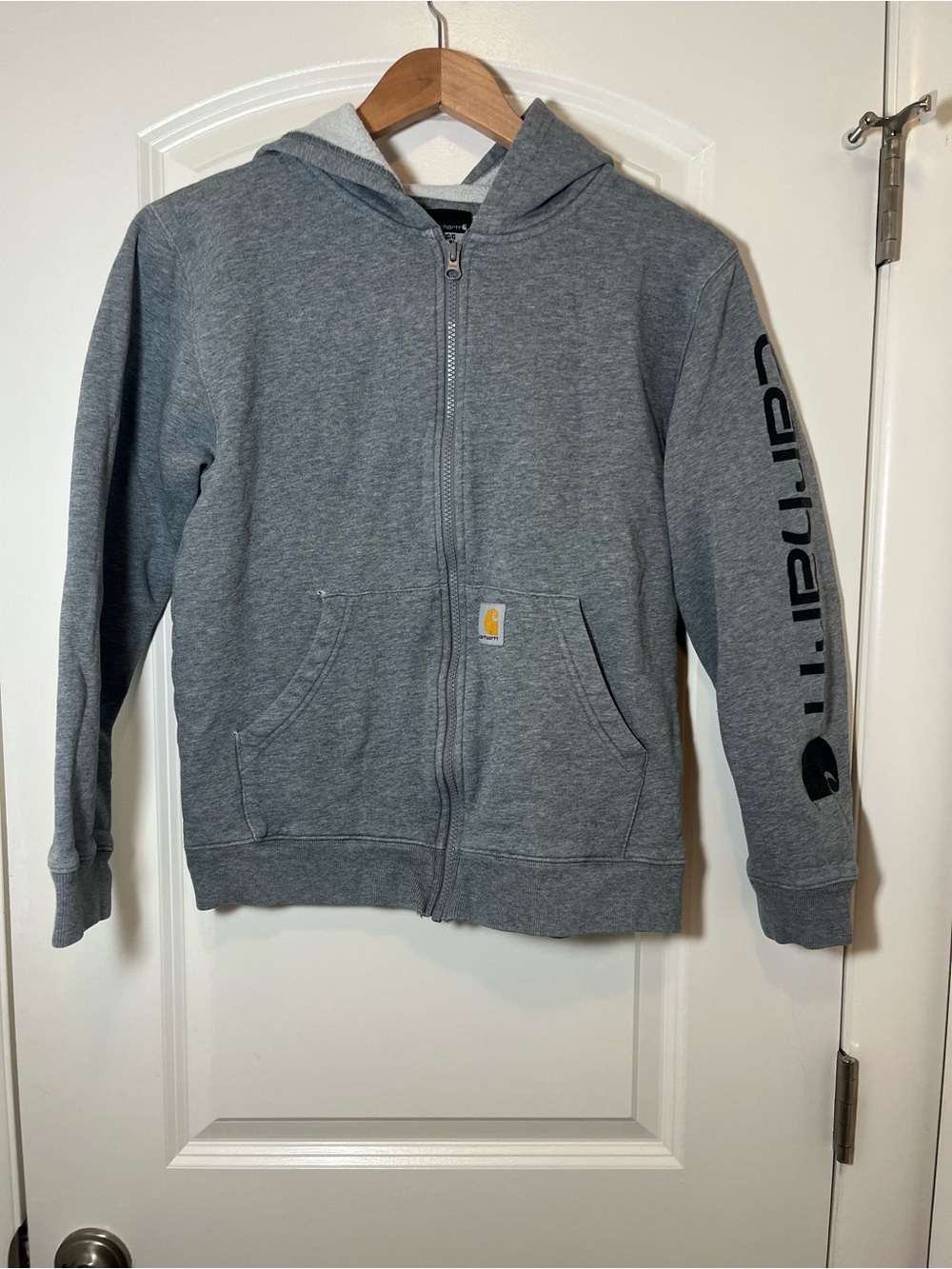 Carhartt Kids Heather Gray Full-Zip Hoodie with Sleeve Logo
